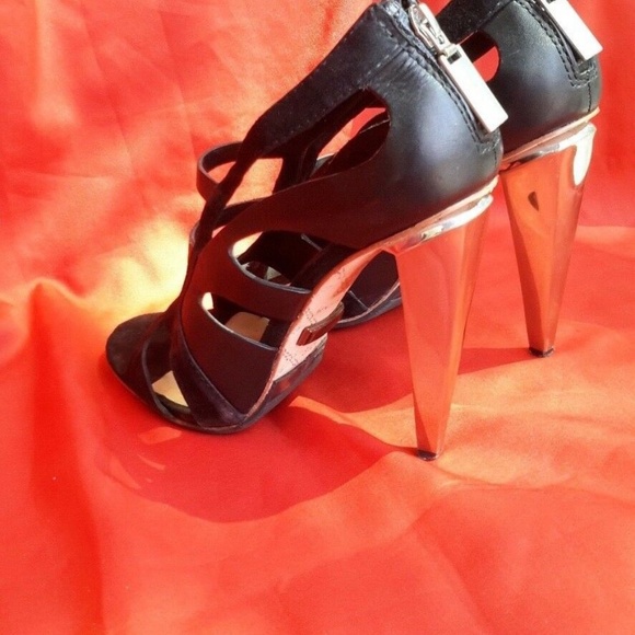 Black Leather Open Toe L.A.M.B. Shoes Size 8.5 - Picture 2 of 12